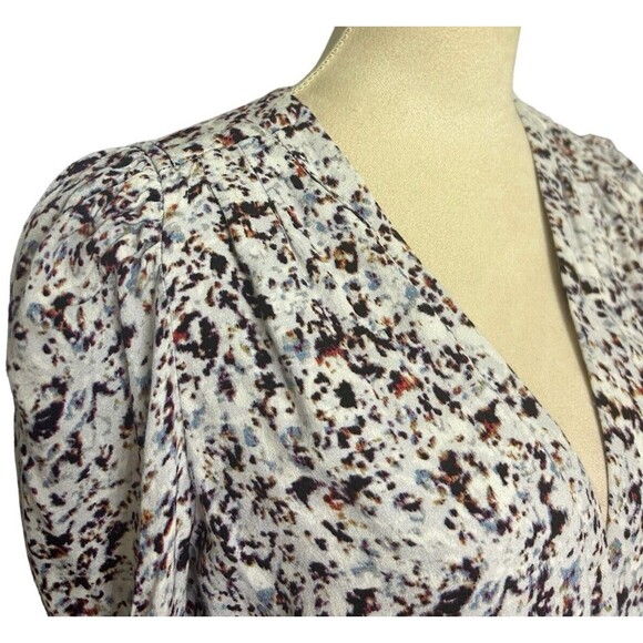 AFRM Bodysuit Puffed Ruched Sleeves Plunged Overlap V Neck Abstract Sz M - Picture 3 of 10